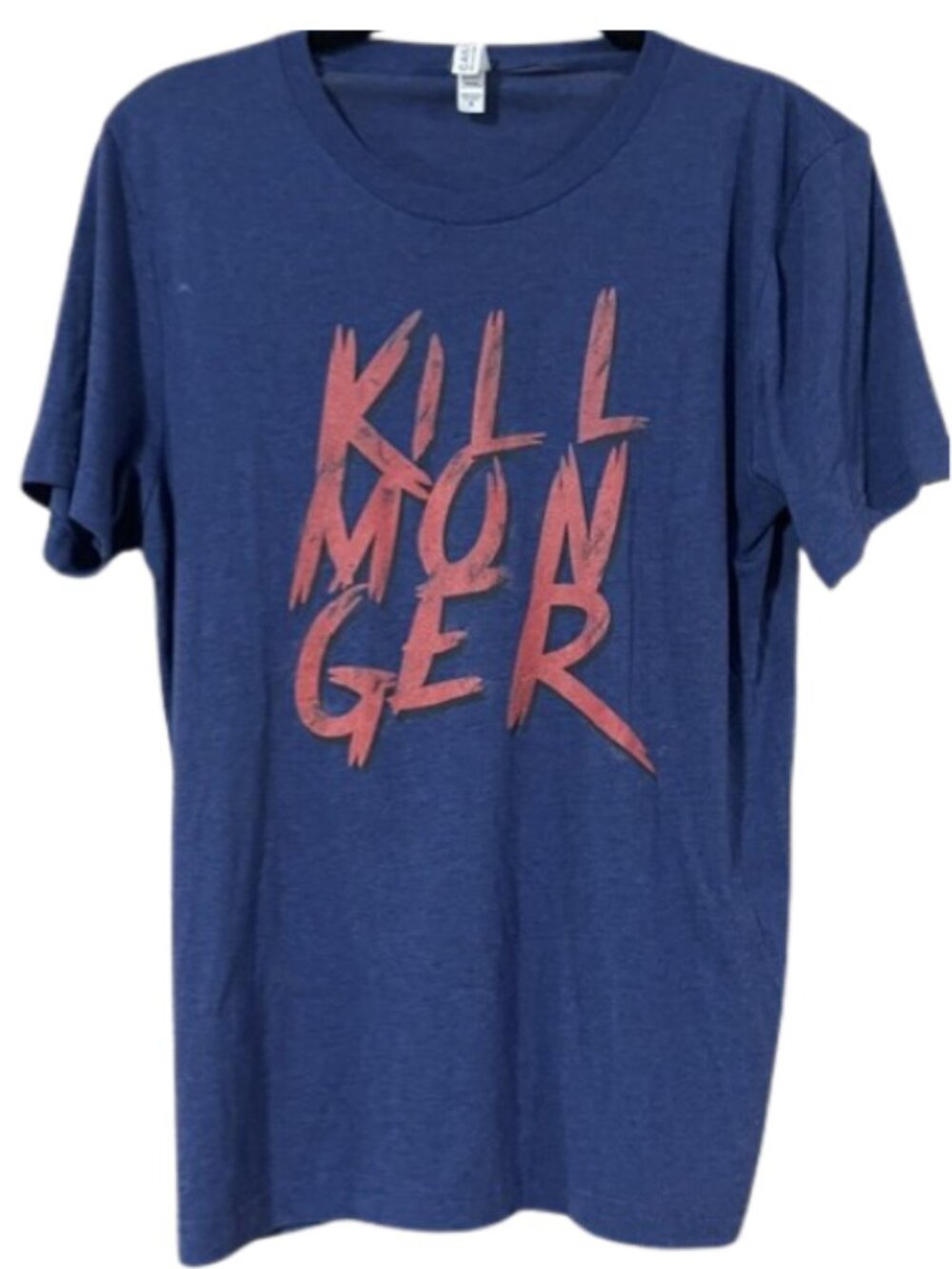 Bella+Canvas blue t-shirt features red "Killmonger" sz M